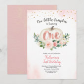 Roze witte pompoen Eerste Birthday Uitnodiging (Voorkant / Achterkant)