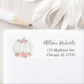 Roze witte pompoen floral waterverf herfst etiket (Insitu)