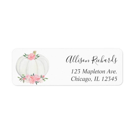 Roze witte pompoen floral waterverf herfst etiket (Voorkant)
