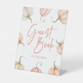 Roze Witte Pompoen Herfst Herfst Gastboek Reclamebord Met Voetstuk (Voorkant)