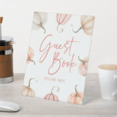 Roze Witte Pompoen Herfst Herfst Gastboek Reclamebord Met Voetstuk (Insitu)