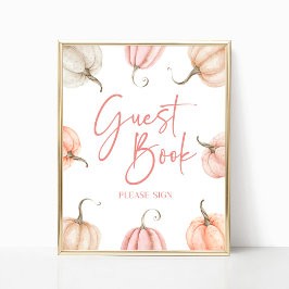 Roze Witte Pompoen Herfst Herfst Gastboek Sign Poster