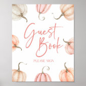 Roze Witte Pompoen Herfst Herfst Gastboek Sign Poster (Voorkant)