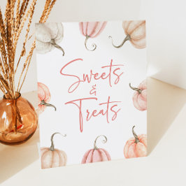 Roze Witte Pompoen Herfst snoep en lekkernijen Reclamebord Met Voetstuk