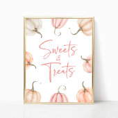 Roze witte pompoen Herfst snoep en traktaties teke Poster