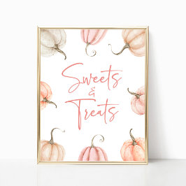 Roze witte pompoen Herfst snoep en traktaties teke Poster