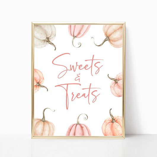 Roze witte pompoen Herfst snoep en traktaties teke Poster