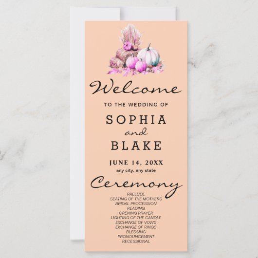 Roze & Witte Pompoenen Herfst Oranje bruiloft prog (Voorkant)