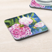 Roze witte pony schilderij | romantische bloem drankjes onderzetter (Linkerzijde)