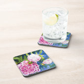 Roze witte pony schilderij | romantische bloem drankjes onderzetter (Rechterzijde)