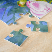 Roze witte pony schilderij | romantische bloem legpuzzel (Zijkant)