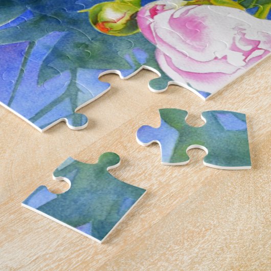 Roze witte pony schilderij | romantische bloem legpuzzel (Zijkant)