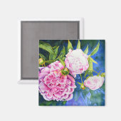 Roze witte pony schilderij | romantische bloem magneet (Voorkant / Achterkant)