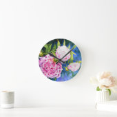 Roze witte pony schilderij | romantische bloem ronde klok (Huis)