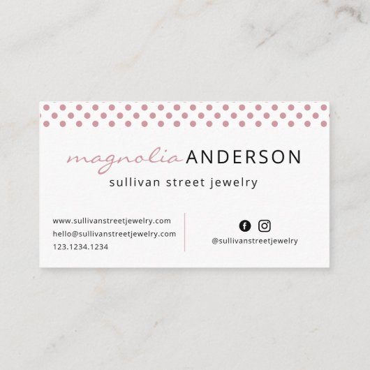 Roze witte poolpuntrand visitekaartje (Achterkant)