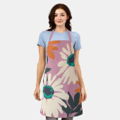 Roze witte Pop Daisies artistieke Floral Schort (Gedragen)