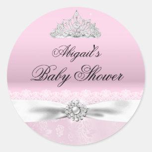 Roze & Witte Prinses Tiara Baby Shower Sticker