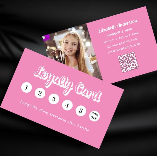 Roze witte qr code foto make-up klantenkaartje