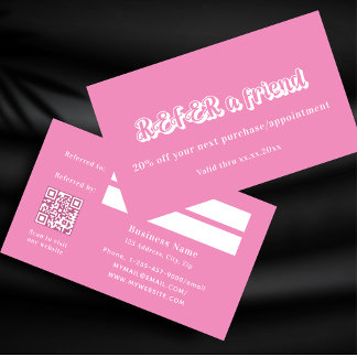 Roze witte qr code zakelijke verwijzingskaart kortingskaartje