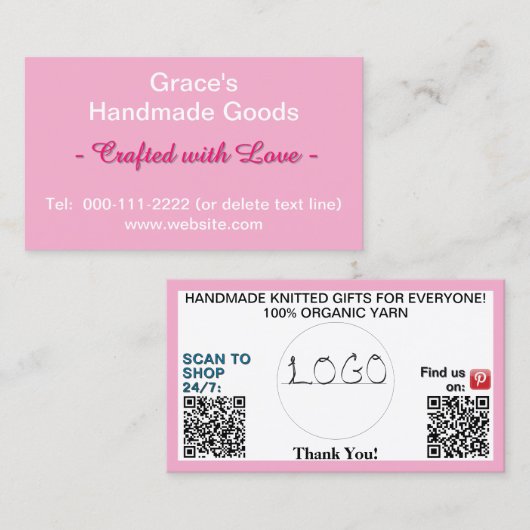 Roze Witte QR Codes Logo 3.5 x 2.0 Visitekaartje (Voorkant / Achterkant)