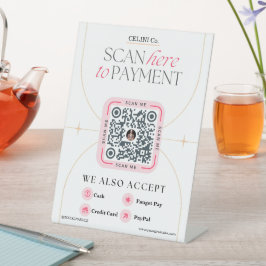Roze & witte QR-codetekens - Vrouwelijke betaling Reclamebord Met Voetstuk