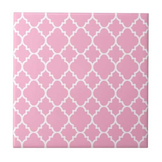 Roze witte Quatrefoil Marokkaans patroon Tegeltje (Voorkant)