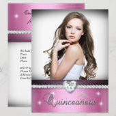 Roze witte Quinceanera 15 Faux Diamond Foto Kaart (Voorkant / Achterkant)