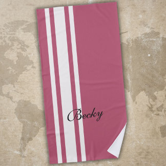 Roze Witte Racing Strepen Elegante Naam Strandlaken
