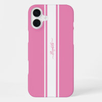 Roze Witte Racing Stripes Monogrammed Girly Chic