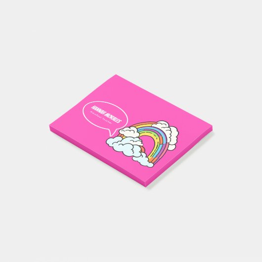 Roze Witte Regenboog Illustratieve Kleuterleraar Post-it® Notes (Schuin)