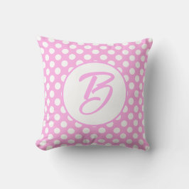 Roze witte retro polka dots monogrammed kussen