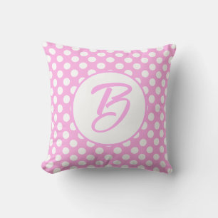 Roze witte retro polka dots monogrammed kussen