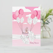 Roze Witte Ribbon Baby Meisje Douche Uitnodiging (Staand voorkant)