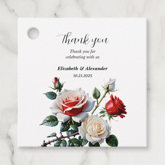 roze witte rode rozen bloemenbruiloft bedankjes labels (Voorkant)