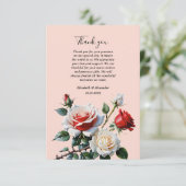  roze witte rode rozen bloemenbruiloft bedankkaart (Staand voorkant)