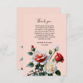  roze witte rode rozen bloemenbruiloft bedankkaart (Voorkant / Achterkant)