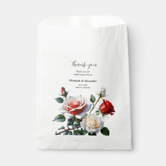  roze witte rode rozen bloemenbruiloft bedankzakje (Voorkant)