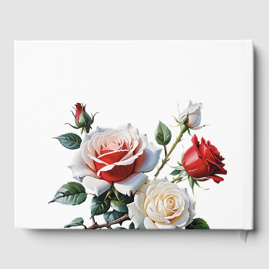  roze witte rode rozen bloemenbruiloft gastenboek (Achterkant)