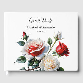  roze witte rode rozen bloemenbruiloft gastenboek