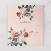  roze witte rode rozen bloemenbruiloft plaatskaartje (Buitenkant ongevouwen)