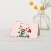  roze witte rode rozen bloemenbruiloft plaatskaartje (Achterkant)