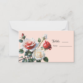  roze witte rode rozen bloemenbruiloft plaatskaartje