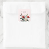  roze witte rode rozen bloemenbruiloft vierkante sticker (Tas)