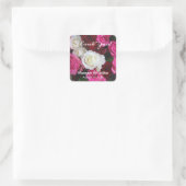 Roze Witte Rode Rozen Boeket, DIY Namen & Datum Vierkante Sticker (Tas)