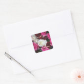 Roze Witte Rode Rozen Boeket, DIY Namen & Datum Vierkante Sticker (Envelop)