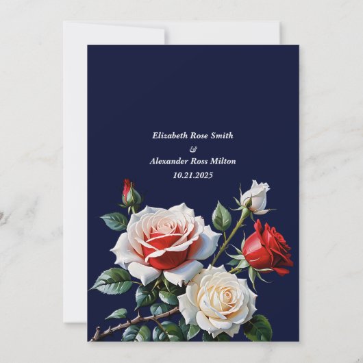 roze witte rode rozen donkere bloemen bruiloft kaart (Achterkant)