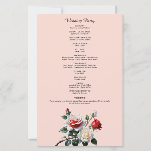 roze witte rode rozen huwelijksprogramma (Achterkant)