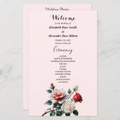  roze witte rode rozen huwelijksprogramma (Voorkant / Achterkant)