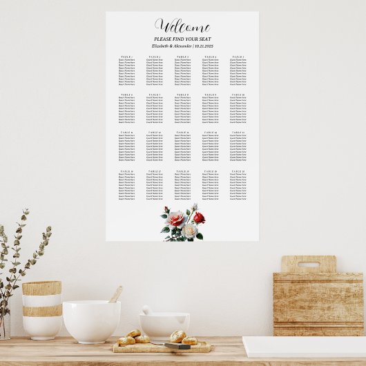  roze witte rode rozen zitkaart poster (Keuken)