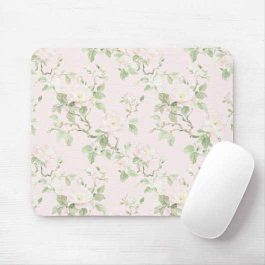Roze Witte Romantische Bloem Muismat (Met muis)